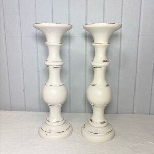 Kirklands Farm Style Distressed 12"‎ Off White Candle Holders